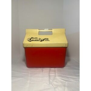 Vintage‎ Thermos Double 6 Pack Lunch Box Cooler Red Yellow Retro Picnic Cooler
